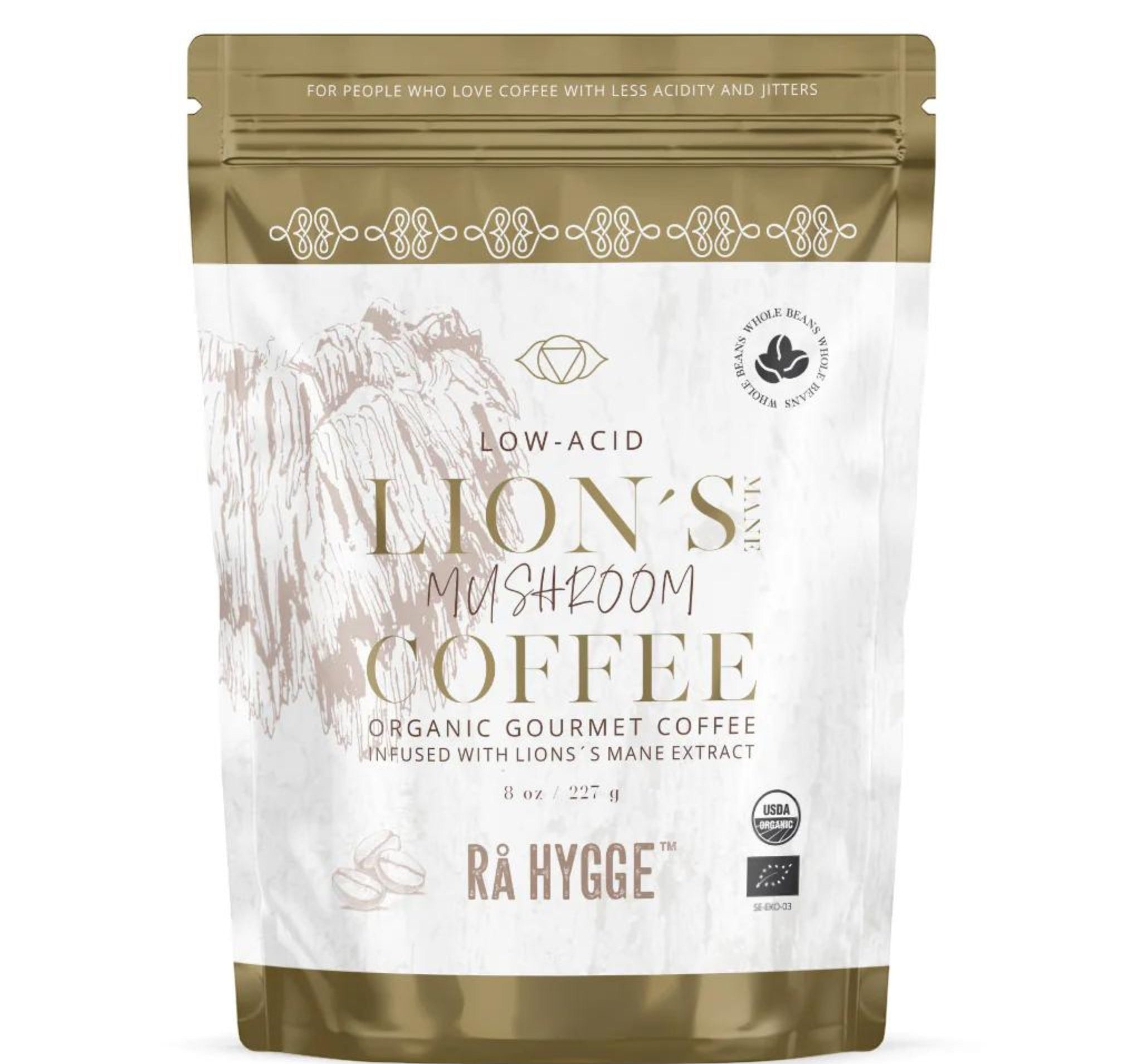 Lion's Mane Coffee Whole Beans | Lions'Mane Mushrooms | Organic Mushroom Coffee | The Bio Foods