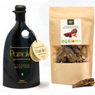 Pamako olive oil bottle with organic dried morel mushrooms