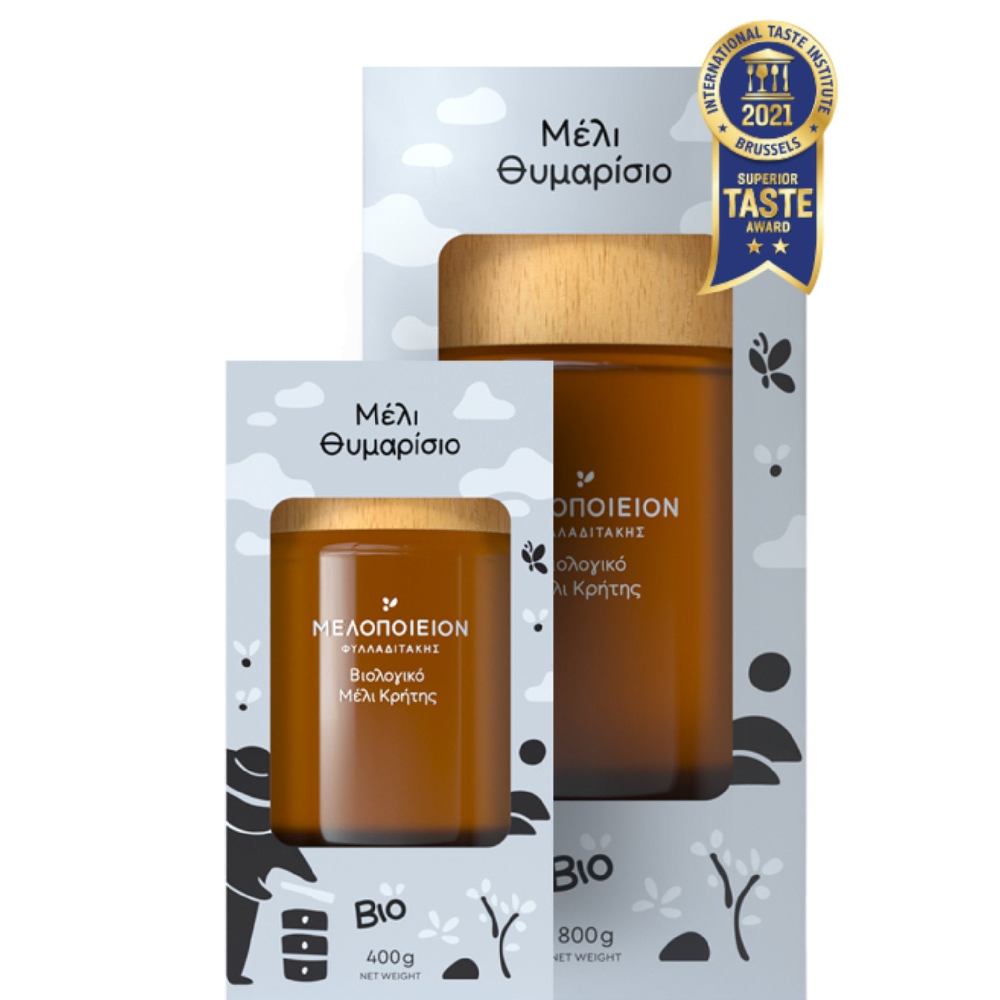 Premium Organic Thyme Honey | Thyme honey from Creta in 2 wooden ld jars in paper box - 400ml and 800ml | Creatan products | The Bio Foods Berlin